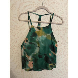 Anthropologie Silky Green Tie-Dye Tank Top with Strappy Back